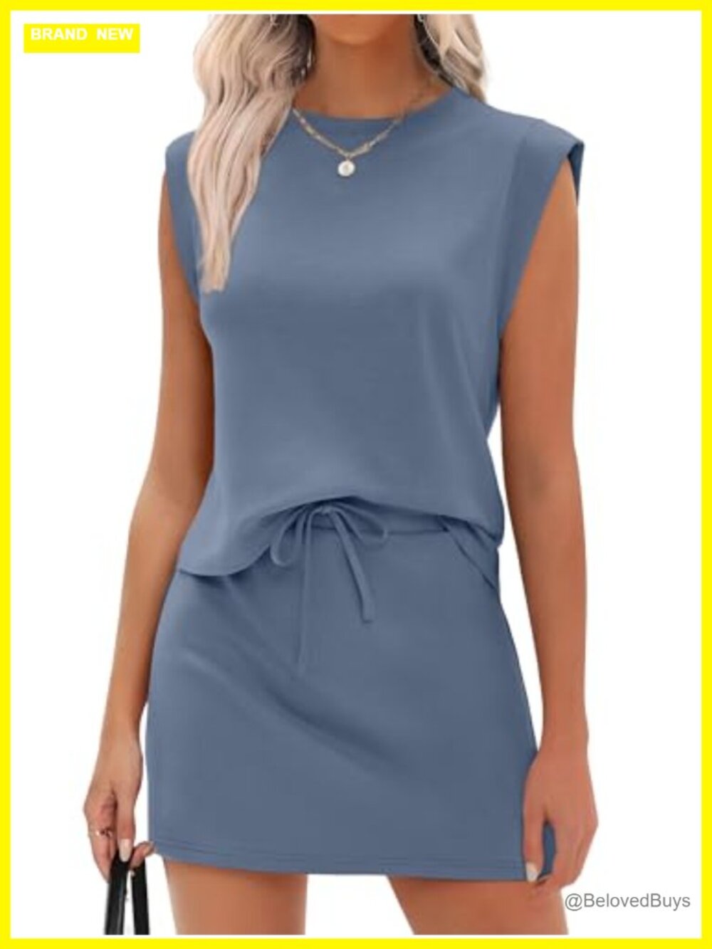 Womens 2 Piece Skirt Set Cap Sleeve Top Drawstring Waist Skort Casual Summer